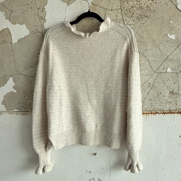 Madewell Sweater Ruffle Neck Pullover Merino Wool Blend Cream Ivory Knit Top S - Picture 6 of 8